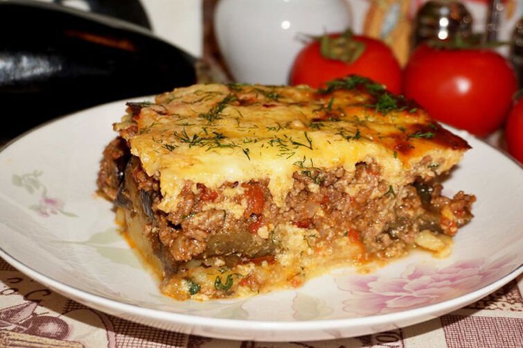 Hearty minced meat and eggplant casserole ideal for dinner for people with gout